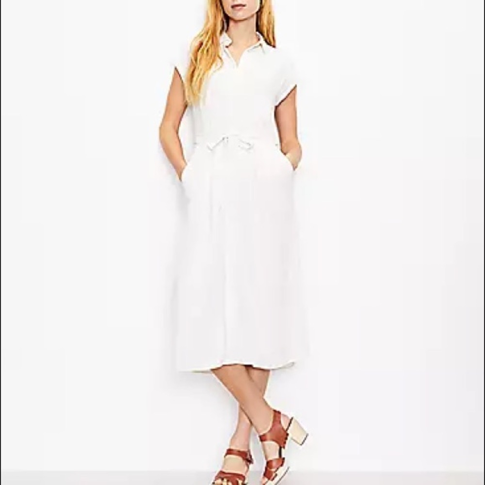 LOFT neutral ivory midi shirt dress with pockets